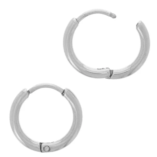14mm 304L Stainless Steel Round leverback hoop earrings x2