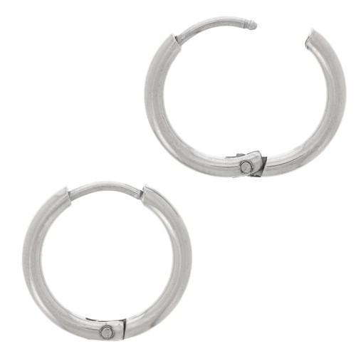 16mm 304L Stainless Steel Round leverback hoop earrings x2