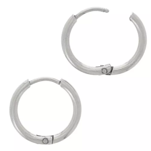 16mm 304L Stainless Steel Round leverback hoop earrings x2