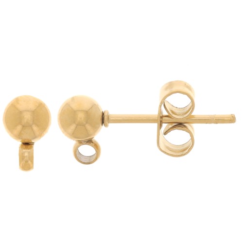 4mm 304 Stainless Steel ball earstuds with closed ring - Gold Tone x2