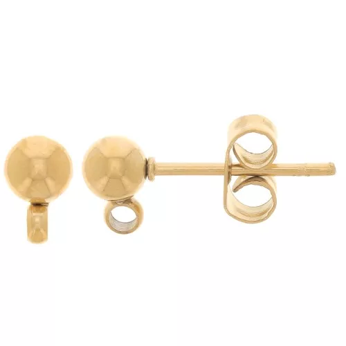 4mm 304 Stainless Steel ball earstuds with closed ring - Gold Tone x2