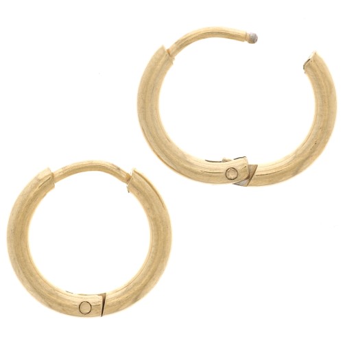 14mm 304L Stainless Steel Round leverback hoop earrings - Gold Tone x2