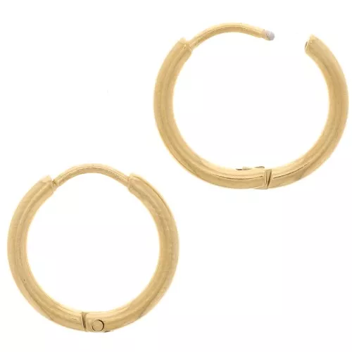 16mm 304L Stainless Steel Round leverback hoop earrings - Gold Tone x2