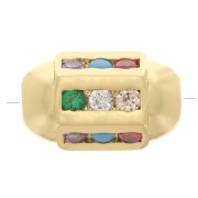 12x7mm Hexagonal tube bead with zirconium oxide  - Gold Tone - Multicoloured x1