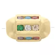 12x7mm Hexagonal tube bead with zirconium oxide - Gold Tone - Multicoloured x1