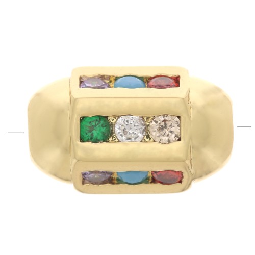 12x7mm Hexagonal tube bead with zirconium oxide - Gold Tone - Multicoloured x1