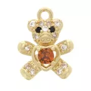 11x9mm Bear charm with zircons - Gold Tone - Crystal - Orange x1