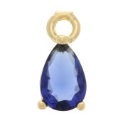 9x4 mm Mini Drop Charm with zirconium oxide - Gold Tone - Dark Blue x1|raw }}