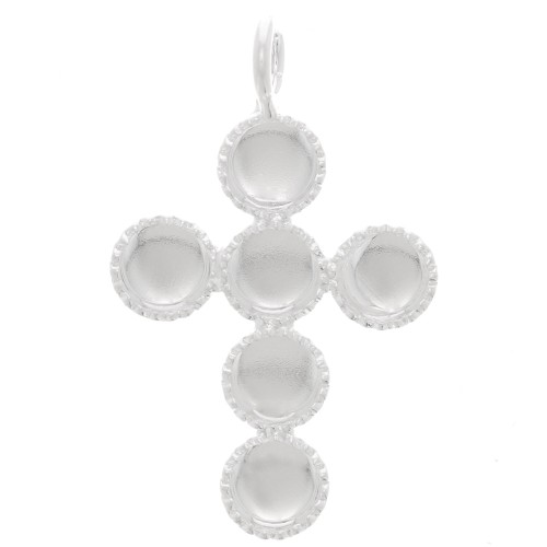 25x15mm 925 Sterling Silver Cross pendant for 6 flat back cabochons of 4mm x1