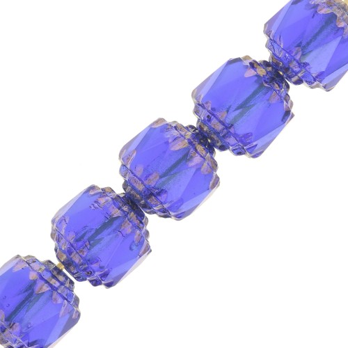Antique Fire Polished faceted beads  8mm Sapphire Bronze x10