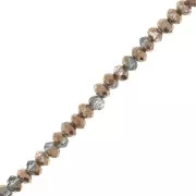 Round faceted beads - round flattened -2x1.5 mm - Brown Light Grey x35cm