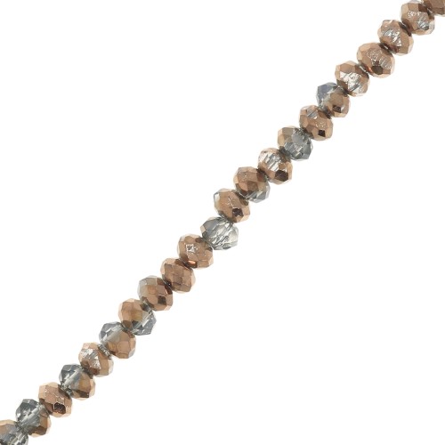 Round faceted beads - round flattened -2x1.5 mm - Brown Light Grey x35cm