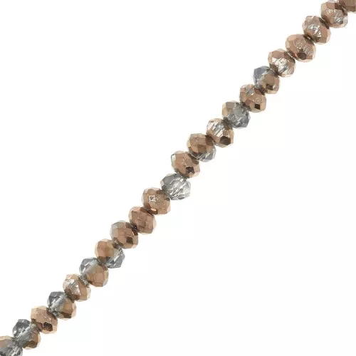 Round faceted beads - round flattened -2x1.5 mm - Brown Light Grey x35cm
