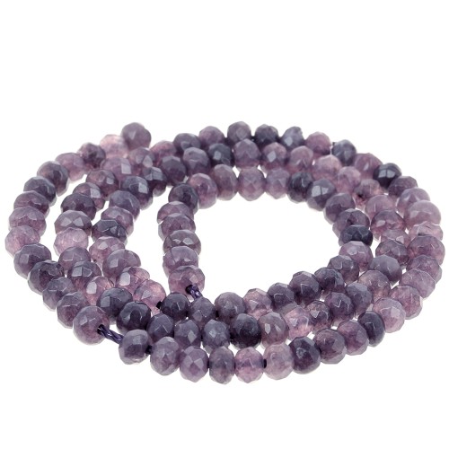 4x3mm Round flattened faceted beads dyed gemstone - Purple Quartz x34cm