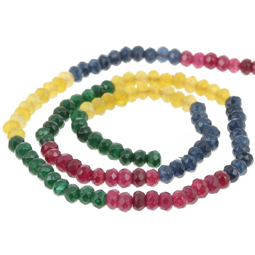 4x3mm Round flattened faceted beads dyed gemstone - Quartz Mix x35cm