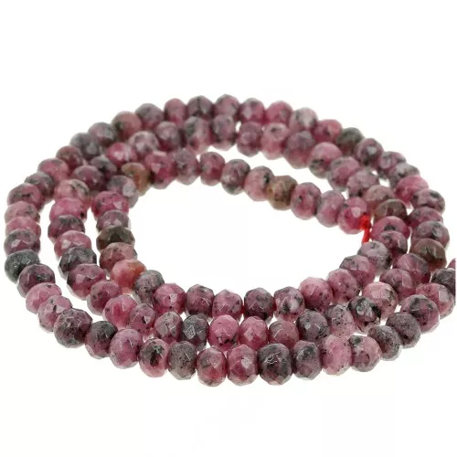 Round beads flattened faceted 4x3 mm gem tinted Dark Rose Quartz x35cm