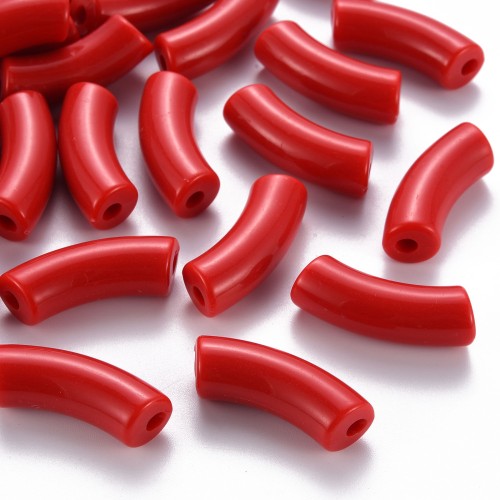 Curved tube beads 35x11 mm in opaque acrylic - Red x6