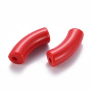 Curved tube beads 35x11 mm in opaque acrylic - Red x6