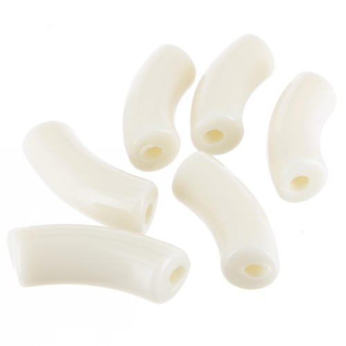 35x11mm Opaque Acrylic curved tube beads - Ivory x6