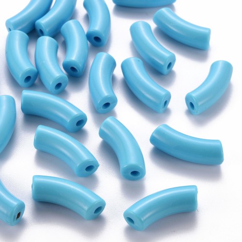 35x11mm Opaque Acrylic curved tube beads - Light blue x6