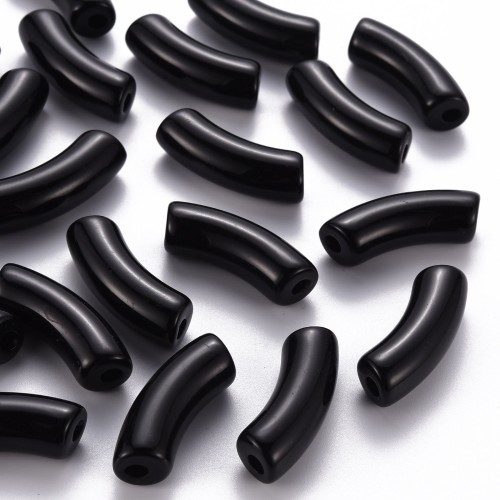 35x11mm Opaque Acrylic curved tube beads - Black x6