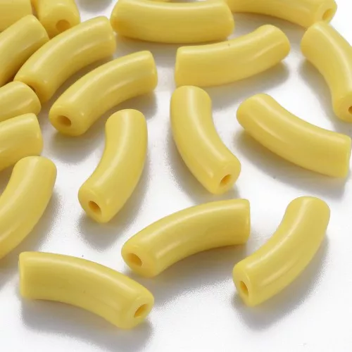 Curved tube beads 35x11 mm in opaque acrylic - Yellow x6