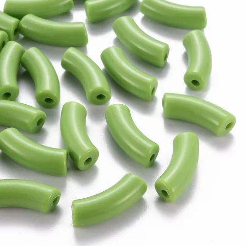 Curved tube beads 35x11 mm in opaque acrylic - Light green x6