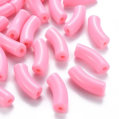 Curved tube beads 35x11 mm in opaque acrylic - Light pink x6