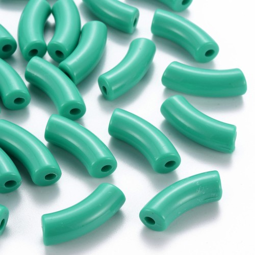 35x11mm Opaque Acrylic curved tube beads - Turquoise Green x6