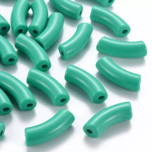 Curved tube beads 35x11 mm in opaque acrylic - Turquoise green x6