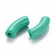 Curved tube beads 35x11 mm in opaque acrylic - Turquoise green x6