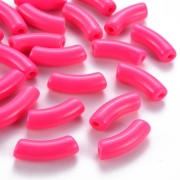 35x11mm Opaque Acrylic curved tube beads - Neon pink x6|raw }}