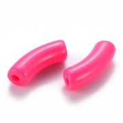 35x11mm Opaque Acrylic curved tube beads - Neon pink x6