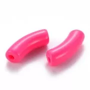 Curved tube beads 35x11 mm in opaque acrylic - Fluorescent pink x6