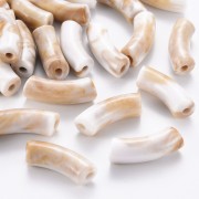 35x11mm Opaque Acrylic curved tube beads - Marbled White - Brown x6|raw }}