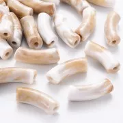 Curved tube beads 35x11 mm in opaque acrylic - Marbled White - Brown x6