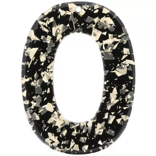 Oval hollow acetate pendant 47x35 mm - Glitter - Gold - Black x1