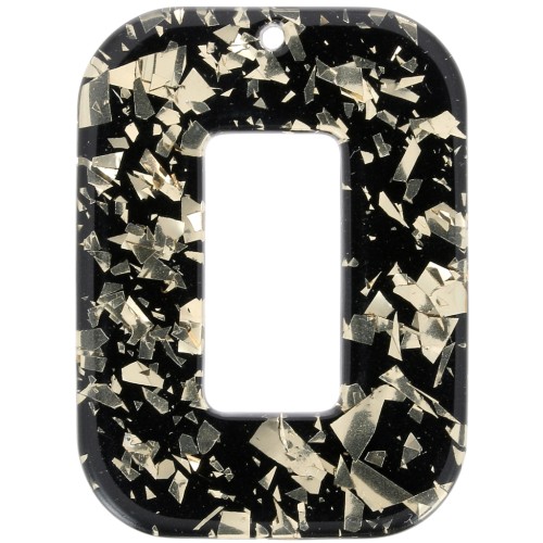 40x30mm Rectangle acetate pendant - Tortoiseshell - Glitter - Gold - Blackx1