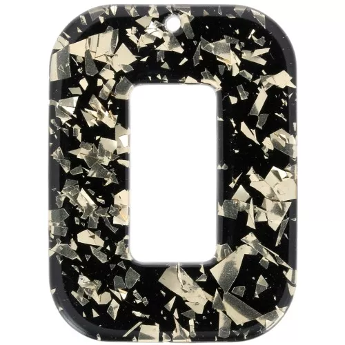 Acetate hollow rectangle pendant 40x30 mm - Glitter - Gold - Black x1