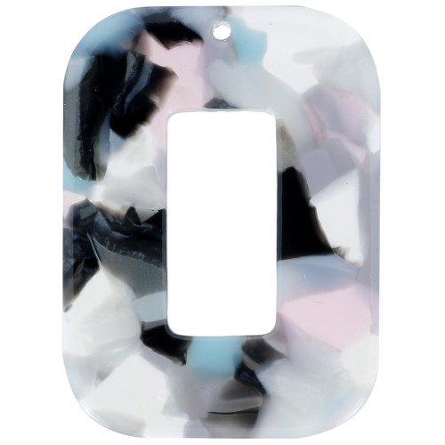 40x30mm Rectangle acetate pendant - Tortoiseshell - Pearly Light Blue - Pink x1