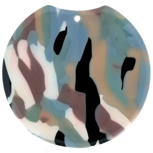 35x37mm Round cut-out acetate pendant - Tortoiseshell - Blue grey - Brown x1