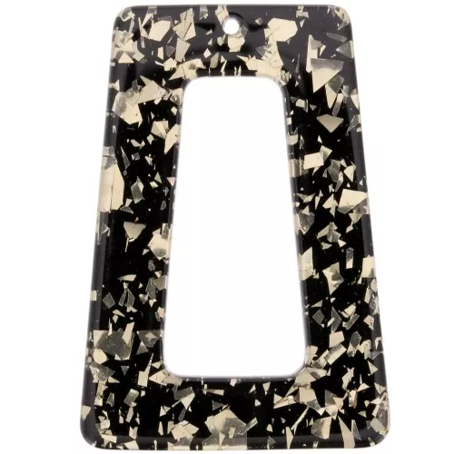 Acetate hollow trapeze pendant 50x35 mm - Glitter - Gold - Black x1