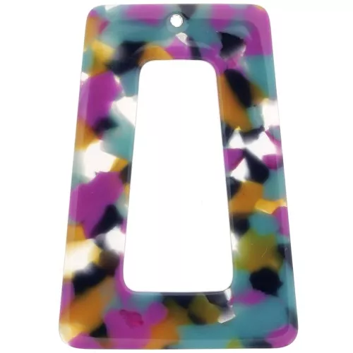 Acetate hollow trapeze pendant 50x35 mm Tortoiseshell Fuchsia - Blue - Camel
