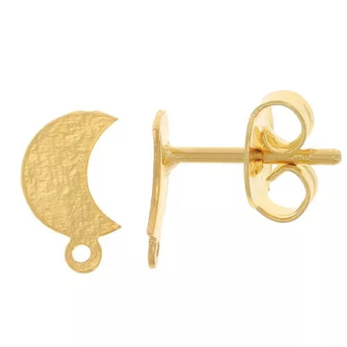 9x6mm Moon earstuds with closed ring - Fine Gold Plated x2