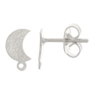 9x6mm Moon earstuds with closed ring - Fine Silver plated x2