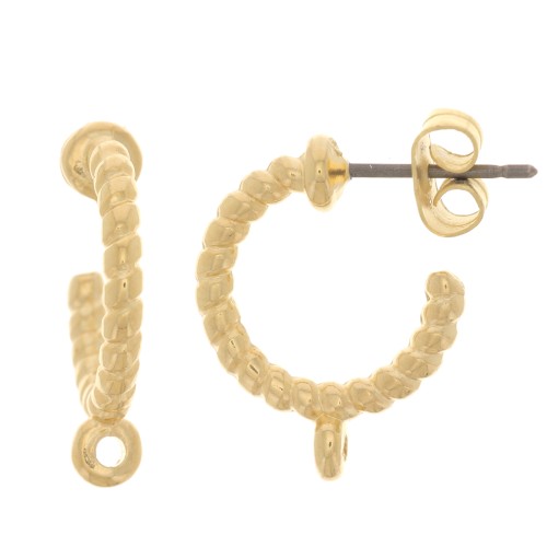 14mm Twisted rope open hoop earrings with ring - Fine Gold plating x2