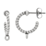 14mm Twisted rope open hoop earrings with ring - Antique silver plating x2