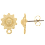 10mm Ethnic sunburst earstuds with ring - Fine Gold plating x2