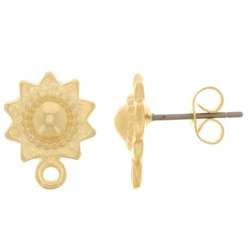10mm Ethnic sunburst earstuds with ring - Fine Gold plating x2