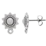 10mm Ethnic sunburst earstuds with ring - Antique silver plating x2|raw }}